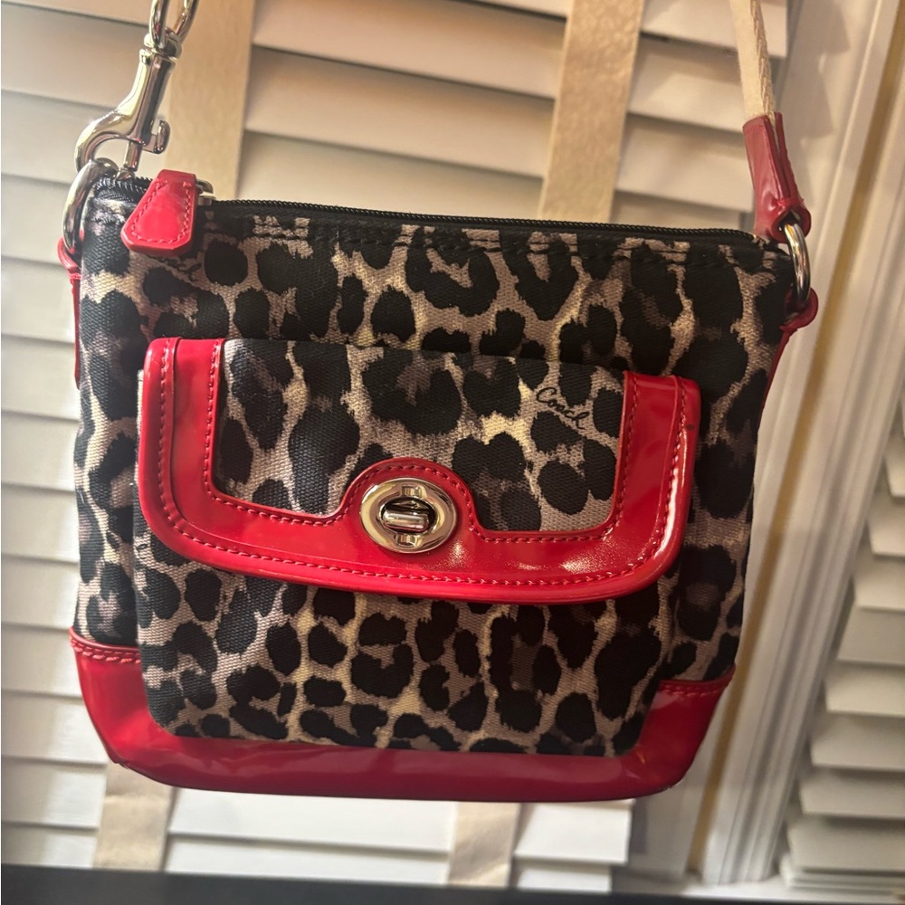 Coach Animal Print Crossbody Bag with Red Accents